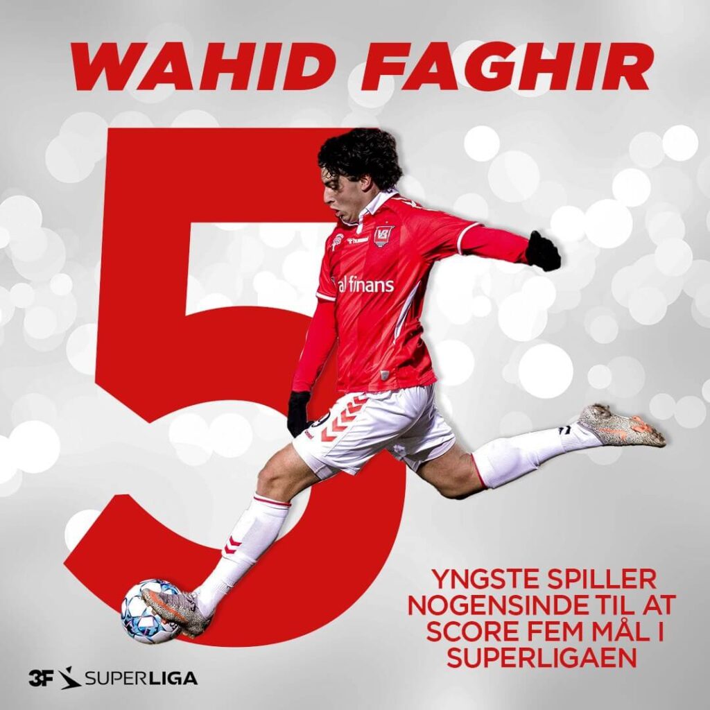 Wahid Fagir a valaha volt legfiatalabb játékos, aki öt gólt szerzett a 3F Superligában. Fotó: Superliga.dk 