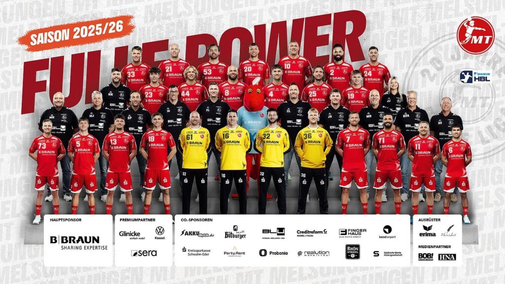 Melsungen csapatfotója, Sipos Adriánnal, Palasics Kristóffal és Bartucz Lászlóva