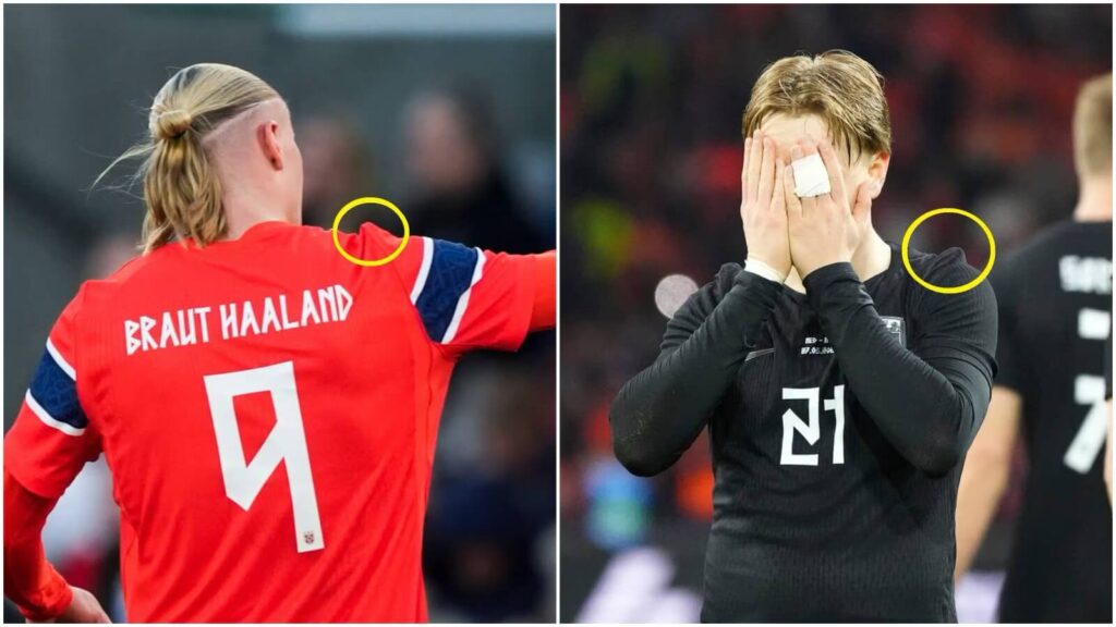 HIBA: Itt látható a hiba a norvég válogatott hazai és idegenbeli mezén is. FOTÓ: TERJE PEDERSEN / PETER DEJONG / NTB / AP PHOTO